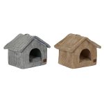 Cama Tipo Casa para Mascotas Pequeñas o Cachorros – Gris o Camel
