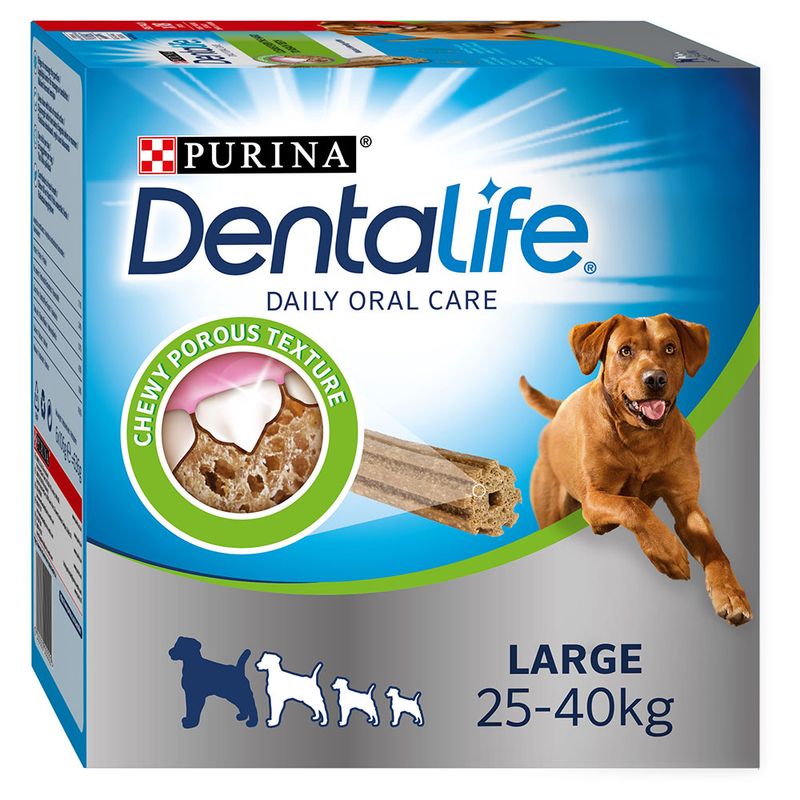 Purina Dentalife Perros Grandes (25–40 kg) – Snack Dental Diario con Pollo (12 Sticks / 142 g x 3) - Imagen 1